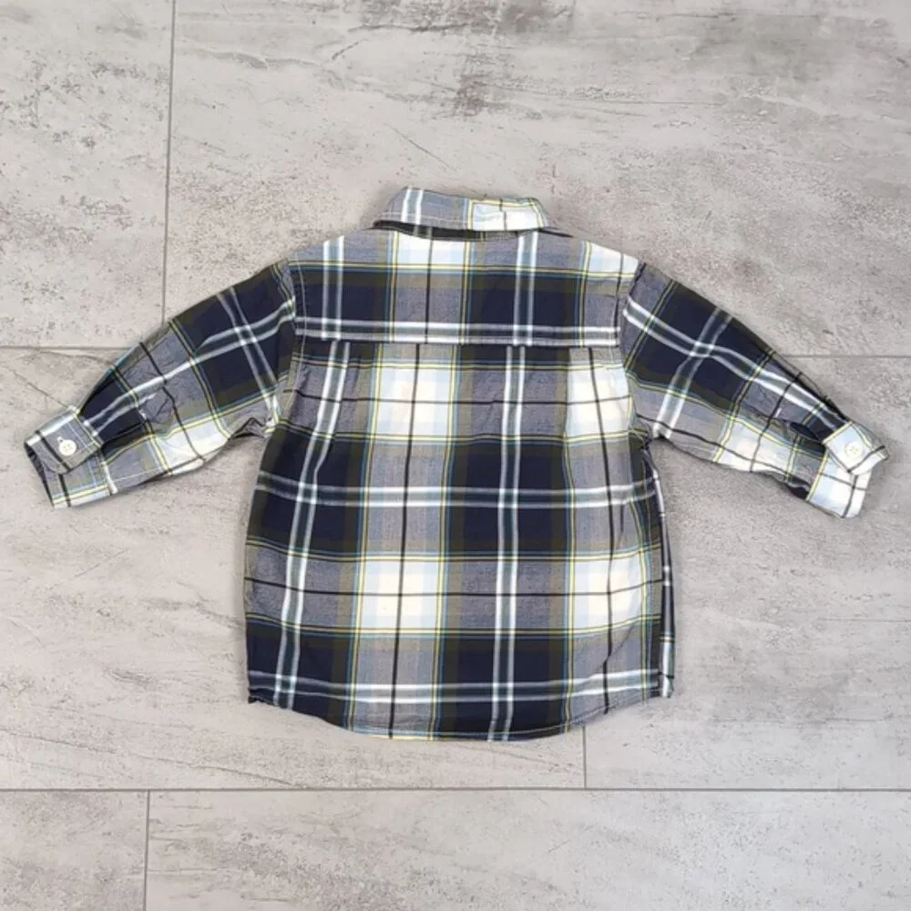 OshKosh Plaid Button Down Shirt Baby Boy 12m Long Sleeve Western Style Top